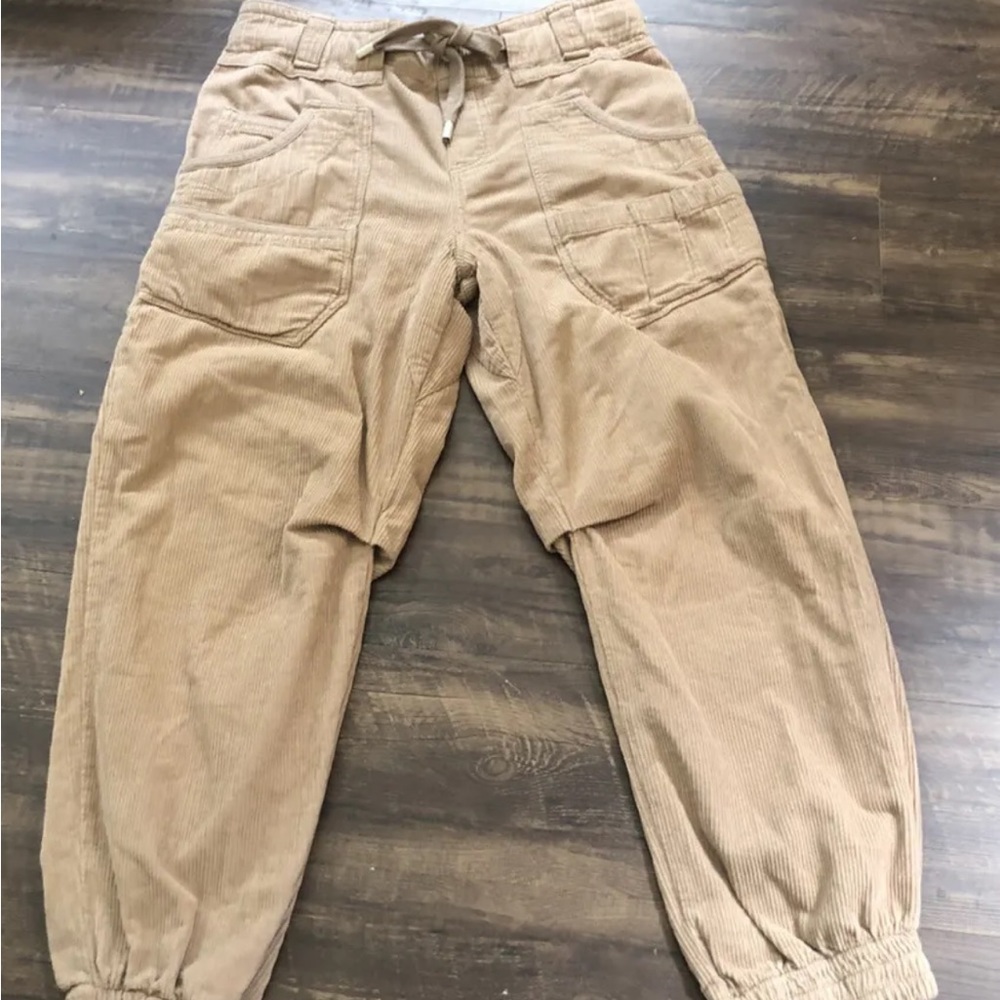 Free People Low Slung Pull On Cord Pants Tie Cord Cinch Hem Tan - Picture 3 of 6